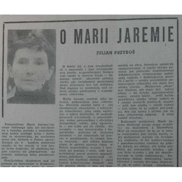O Marii Jaremie [nekrolog], "Przegląd Kulturalny" 46/1958, s. 6