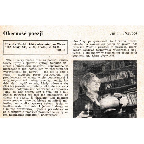 Obecność poezji, "Nowe Książki" 22/1967